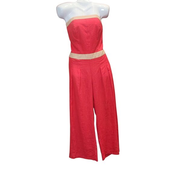 Luxe Linen Strapless Open Back Jump Suit-Wide Leg-NWT-Resortwear-Coastal Chic-L - Picture 1 of 13